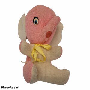 Pink Elephant Stuffed Animal Toy Carnival Fair Prize Plush Raised Trunk Vintage